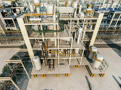 Modern Industrial Plant Facility With Metal Frames Pipes And Storage Tanks 3d model