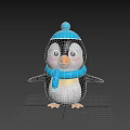 Cute Plush Penguin Toy Wearing Blue Knitted Hat And Scarf