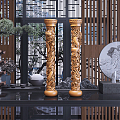 Chinese-style Column Lotus Seat Plate Dragon Play Pearl Column Sculpture Furnishings 3d model