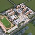 Campus School Buildings Featuring Classroom Blocks Sports Field Central Plaza And Green Areas