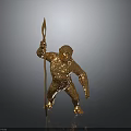Golden Ape Sculpture Standing Holding Spear With Detailed Artistic Design