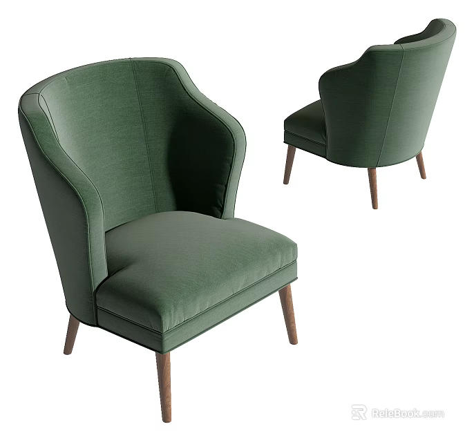 Green Upholstered Modern Accent Chair With Armrest And Stylish Wooden Legs 3d model 