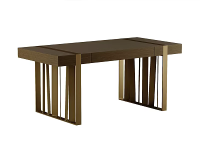 Modern Wooden Desk With Striped Legs And Minimalist Design Features 3d model