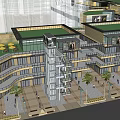 Modern Commercial Street with Glass Facade Buildings Central Square Fountain and Busy Pedestrians
