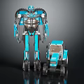 Blue Transformer Robot Character With Its Car Vehicle Action Figure 3d model