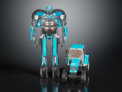 Blue Transformer Robot Character With Its Car Vehicle Action Figure 3d model