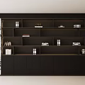 Modern Luxury Black Decorative Cabinet with Open Shelves and Marble Texture Accent Panel