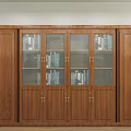 Traditional Wooden Bookcase Design With Glass Doors Central Display And Side Cabinets