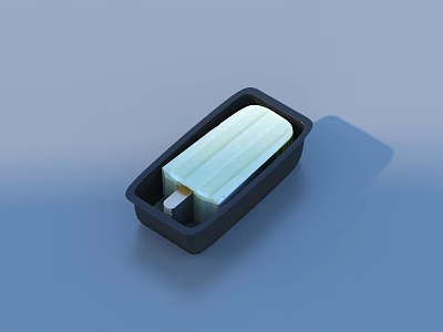 Fresh Green Ice Cream Bar Placed in Black Tray on Light Blue Background 3d model