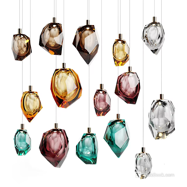Colorful Glass Pendant Lights With Unique Irregular Shapes And Modern Design 3d model 