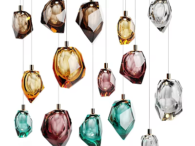 Colorful Glass Pendant Lights With Unique Irregular Shapes And Modern Design 3d model