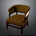 Orange Upholstered Armchair With Curved Armrests And Solid Wooden Frame For Home