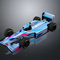 Racing Car in Blue and Pink with Sleek Design Rear Wing and Black Tires