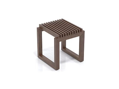 Modern Wooden Stool With Horizontal Slat Seat And Square Frame Design 3d model