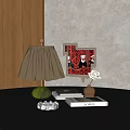 Elegant Decorative Ornament Set With Table Lamp Painting Books And White Flower Vase
