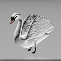 White Swan 3D Model With Spread Wings And Orange Black Beak On Gray Background