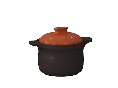 Black And Orange Clay Pot Kitchen Cookware With Lid And Handles 3d model
