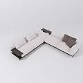 Modern L Shaped Sectional Sofa Set With Light Fabric And Dark Accent Pillows 3d model