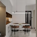 Modern Living Dining Room Interior with Beige Sofa White Refrigerator Chandelier Framed Artwork and Rug