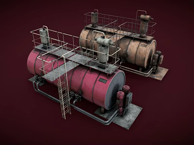 Industrial Red And Brown Storage Tanks With Metal Ladders And Pipes 3d model