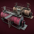 Industrial Red And Brown Storage Tanks With Metal Ladders And Pipes