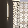 Architectural Exterior Wall With Geometric Lattice Design Gray Walls Wall Lamps And Light Shadow Effects