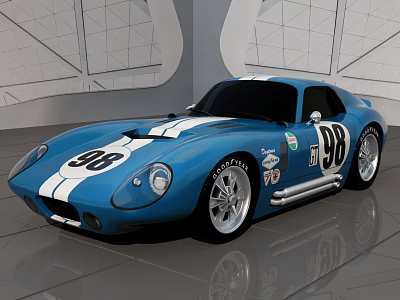 Classic Blue Sports Car With White Stripes And Number 98 Design 3d model