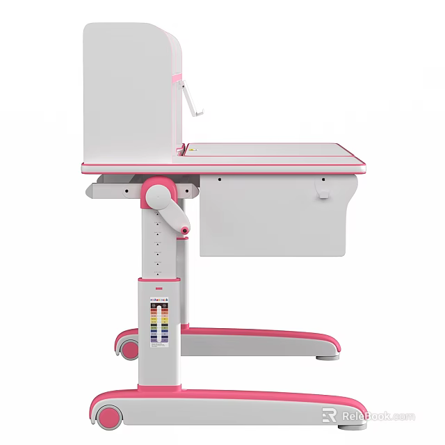 Pink And White Kids Study Desk With Adjustable Height Storage Drawer And Wheels 3d model 