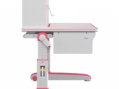 Pink And White Kids Study Desk With Adjustable Height Storage Drawer And Wheels 3d model
