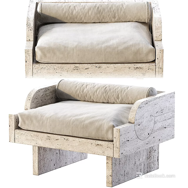 Modern Leisure Accent Chair With Distressed Wooden Frame And Beige Cushion Design 3d model 