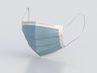 Blue Pleated Face Mask With White Ear Loops And Stitched Edges 3d model