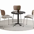 Modern Dining Table Set Round Black Tabletop Three Chairs Light Brown Backrests Silver Metal Legs 3d model