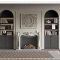 French Fireplace Fireplace Bookcase Combo Carpet Wall Decorations Pendant Book Ornaments 3d model