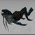 Blue Mythical Creature With Sharp Teeth Bumpy Growth And Fins In Open Mouth Stance