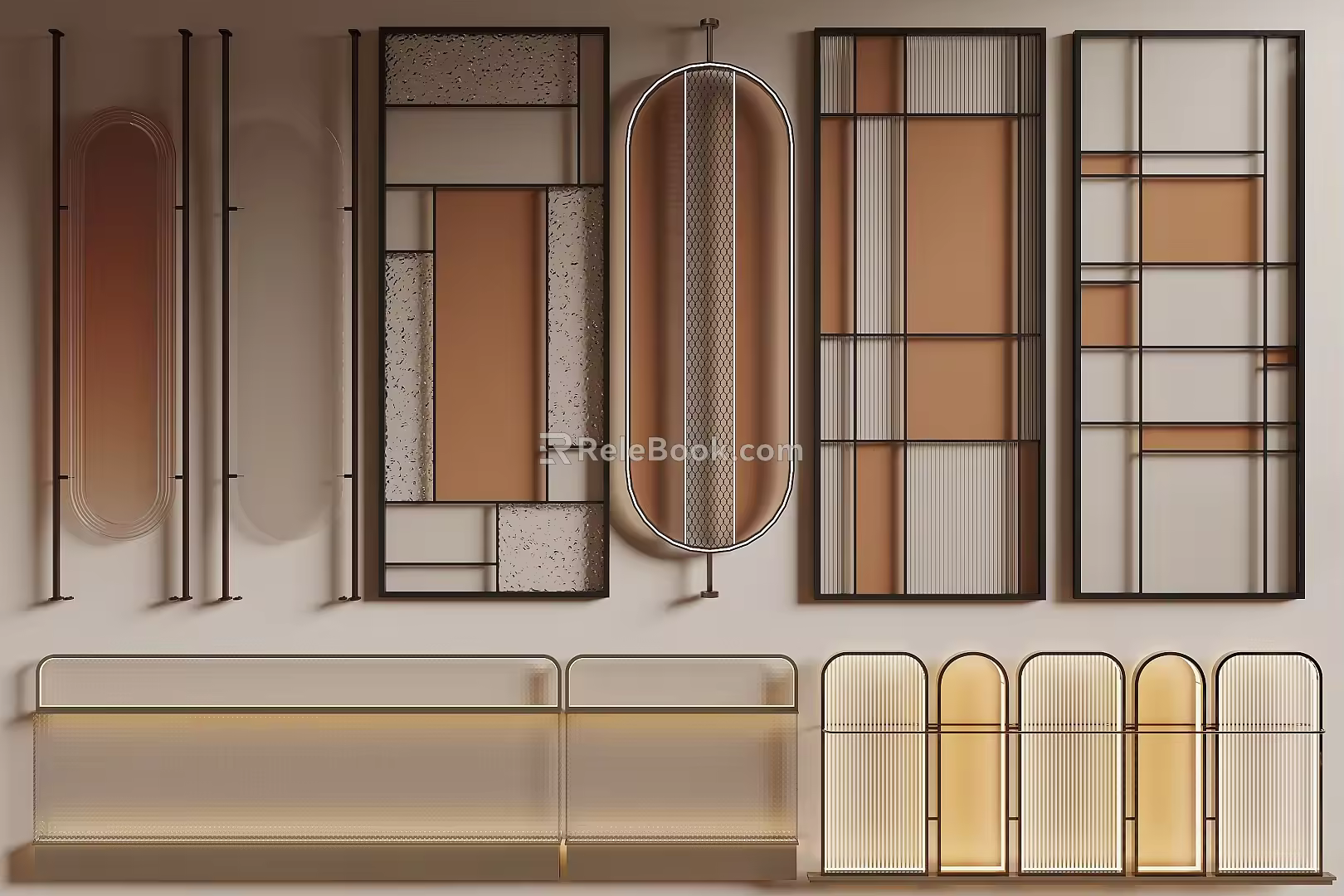 Modern partition glass partition wall restaurant partition metal 3d model