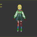 3D Humanoid Anime Character Design With Blue Hair White Top Black Skirt Green Accents