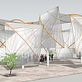 Modern Geometric Pergola With Transparent Canopy Wooden Frames And Green Plant