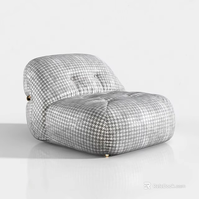 Elegant Single Sofa With Houndstooth Pattern Tufted Design And Gold Legs 3d model