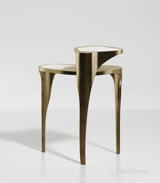 Modern Stacked Side Tables With Brass Legs And Transparent Glass Tops 3d model 