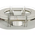 Jewelry Store Modern Display Case Featuring Circular Glass Top Metal Frame And Drawers