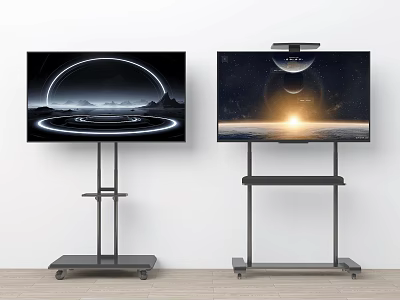 Two Flat Screen TVs With Mobile Stands In Minimalist Room 3d model