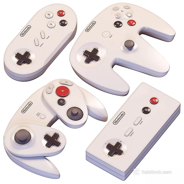 White Computer Game Controllers With Cross Buttons Analog Sticks And Red Buttons 3d model