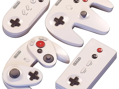 White Computer Game Controllers With Cross Buttons Analog Sticks And Red Buttons 3d model