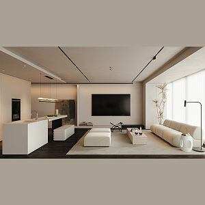 Minimalist Living Room at Quiet Restaurant 3d model