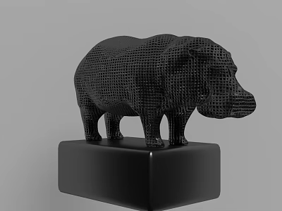 Black Grid Pattern Hippo Decorative Ornament Set with Cube Base 3d model