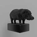 Black Grid Pattern Hippo Decorative Ornament Set with Cube Base