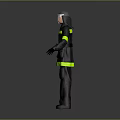 Black Firefighter Uniform With Yellow Reflective Stripes And Protective Helmet