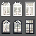 French floor-to-ceiling windows curved windows round windows 3d model
