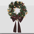 Christmas Wreath Decorated With Green Plants Red Berries Gold Leaves And Brown Bow