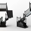 Black Staircase With Intricate Railing Design And Multiple 3D Model Angles 3d model